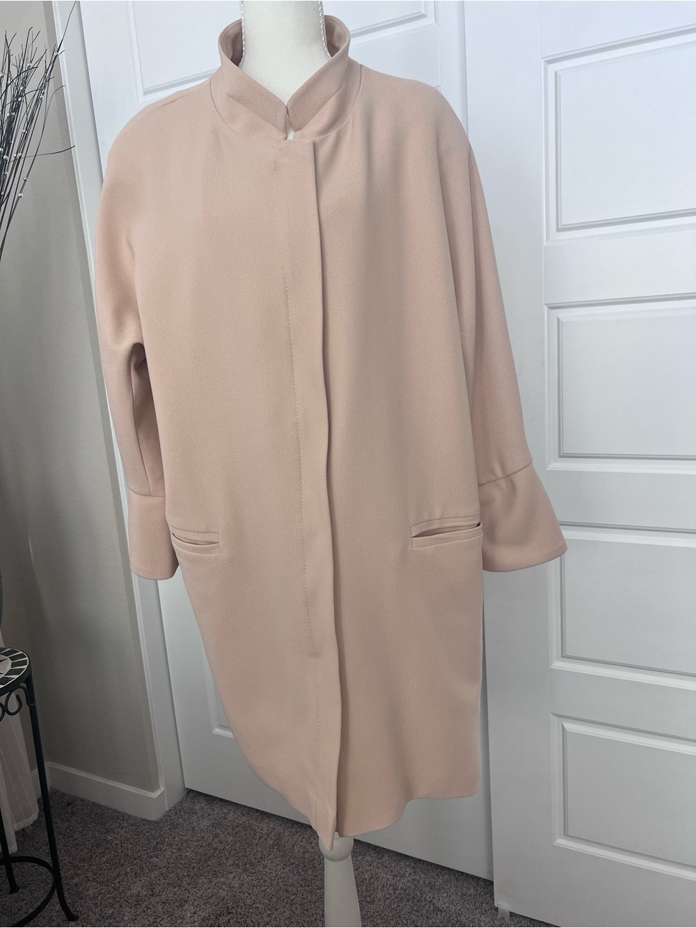 Tahari Blush Pink Longline Zip-Front Coat - Picture 3 of 13